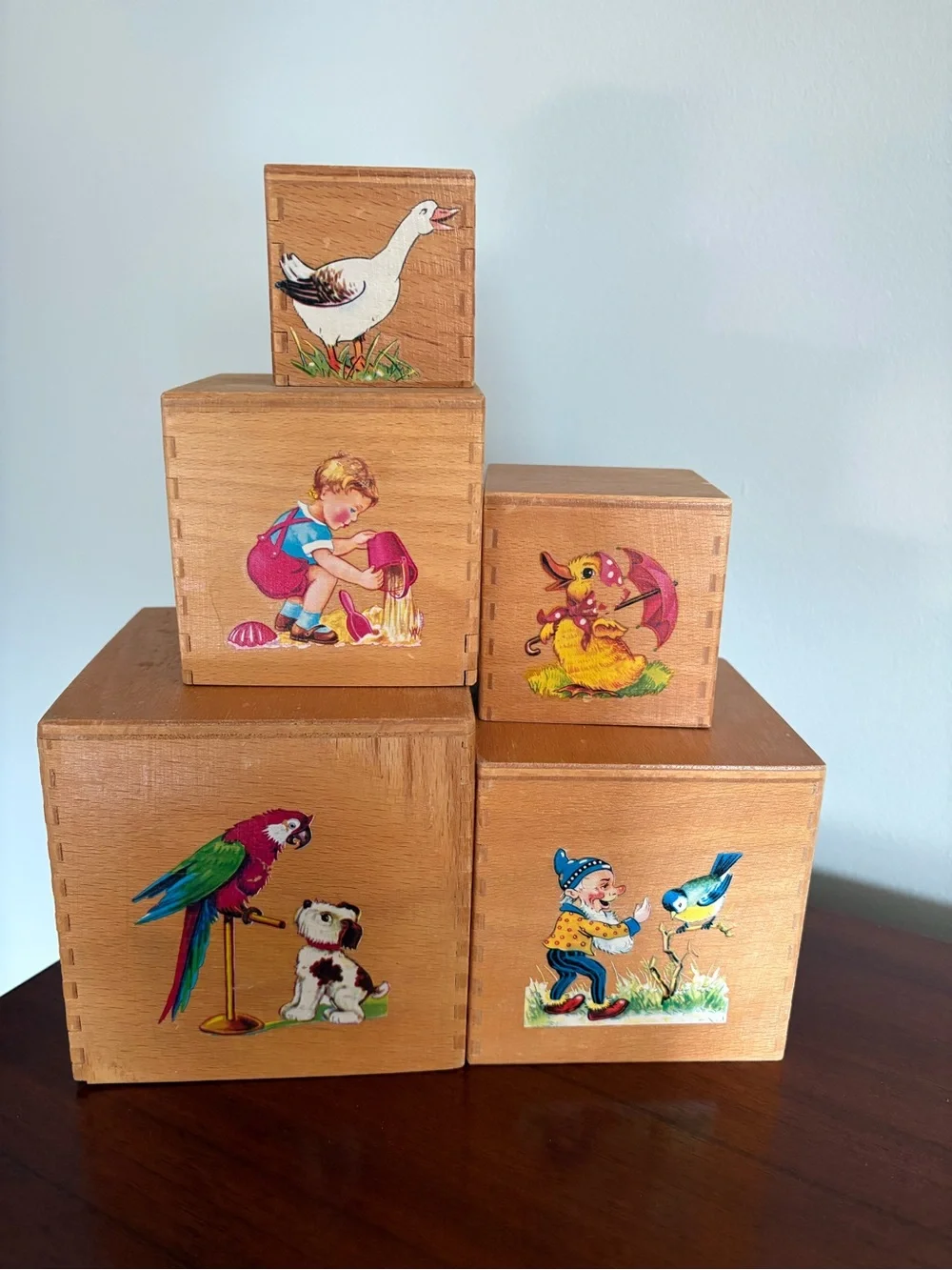 Eichhorn Vintage Wooden Stacking Blocks 1950’s Fairy Tale Nursery Decor Toys
